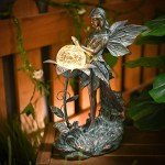 TERESA'S COLLECTIONS Garden Fairy Large Bronze Garden Sculptures & Statues Resin with Solar Outdoor Light, Valentines Decorations Lawn Ornaments for Outdoor Garden Decor, Gifts for Women Mom, 10.6"