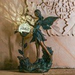 TERESA'S COLLECTIONS Garden Fairy Large Bronze Garden Sculptures & Statues Resin with Solar Outdoor Light, Valentines Decorations Lawn Ornaments for Outdoor Garden Decor, Gifts for Women Mom, 10.6"