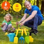 liamasum Kids Gardening Set - Toddler Garden Tool Kit Includes Shovel Rake Trowel Apron Toddler Gloves Watering Can and Sturdy Tote Bag for Kids Best Outdoor Toys Gift for Boys and Girls