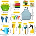liamasum Kids Gardening Set - Toddler Garden Tool Kit Includes Shovel Rake Trowel Apron Toddler Gloves Watering Can and Sturdy Tote Bag for Kids Best Outdoor Toys Gift for Boys and Girls