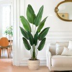Yepdin Artificial Bird of Paradise Plant 5 Ft Tall Fake Banana Leaf Plant for Indoors and Outdoors,Faux Palm Tree with Plastic Pot for Office and Home Decor,L160