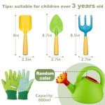 Biubee Toddler Gardening Tools Set - Sturdy Kids Watering Can Toy, Child Gardening Set with Metal Shovel Hand Rake Kids Gloves, Garden Toys for Baby Outdoor Beach Sand Toy Gift