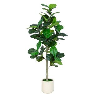 VIVATREES 6FT Fiddle Leaf Fig Artificial Tree with White Planter Pot,Faux Floor Plant, Indoor and Outdoor Fake Plants for Home Office Decor