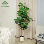 VIVATREES 6FT Fiddle Leaf Fig Artificial Tree with White Planter Pot,Faux Floor Plant, Indoor and Outdoor Fake Plants for Home Office Decor