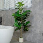VIVATREES 6FT Fiddle Leaf Fig Artificial Tree with White Planter Pot,Faux Floor Plant, Indoor and Outdoor Fake Plants for Home Office Decor