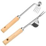 GANCHUN Hand Weeder Tool, Stainless Steel 2 Pcs Weeder Tool for Garden and Farm,Weeding Tool for Gardening,Garden Weeder, Weed Pulling Tool, Weed Puller Tool(Wooden Handle)…