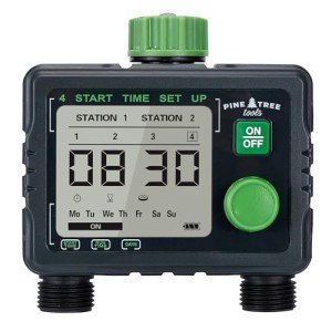Pine Tree Tools Hose Timer - Programmable Water Timer for Garden Hose, Automatic & Manual Watering System, Outdoor Faucet Timer for Lawn, Garden & Yard, Battery Operated, 2 Outlet Hose Watering Timer