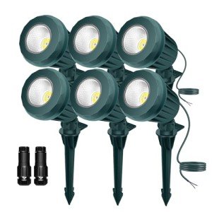 Holeva Low Voltage Landscape Lighting: 10W 1000LM LED Landscape Lights Outdoor 2700K Warm White Spotlights with IP67 Waterproof for Yard Garden | 6 Pack of 12V/24V Low Voltage Lights with Connectors