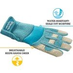 Wells Lamont Women's Hybrid Work/Gardening Gloves | Water-Resistant HydraHyde Leather | Large (3204L), Aqua