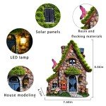 ASAWASA Resin Fairy House Statues with Solar Powered Lights, Funny Garden Sculptures with Flocked and Cobblestone Decor, Exquisite Garden Cottage Figurines