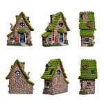 ASAWASA Resin Fairy House Statues with Solar Powered Lights, Funny Garden Sculptures with Flocked and Cobblestone Decor, Exquisite Garden Cottage Figurines