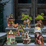 ASAWASA Resin Fairy House Statues with Solar Powered Lights, Funny Garden Sculptures with Flocked and Cobblestone Decor, Exquisite Garden Cottage Figurines