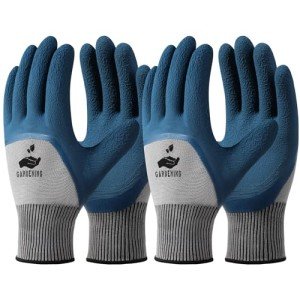 Trifabricy Garden Gloves for Women Men - 6 Pairs Breathable Hard-wearing Latex Coated Gardening Gloves for Women, Indoor/Outdoor Protective Working Gloves with Grip, Blue & Grey
