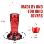 Hummingbird Feeder-16 Ounces，6 Feeding Ports Glass Hummingbird feeders for Outdoors,Wide Mouth for Easy Filling/Cleaning，Hanging for Garden Backyard Decor, Includes Ant Moat (Red)
