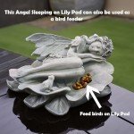 hvfun Garden Fairy Statue,Garden Sleeping Angel on Lotus Leaf with Bird Feeder Feature Outdoor Decor Sculptures Figurine Gardening Lawn
