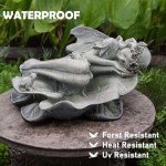 hvfun Garden Fairy Statue,Garden Sleeping Angel on Lotus Leaf with Bird Feeder Feature Outdoor Decor Sculptures Figurine Gardening Lawn