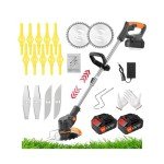 Cordless Lawn Mower with Battery and Charger,21V Lawn Trimmer Grass Edger with Two 2.0Ah Li-Ion Battery Powered & 3 Cutting Blade Types, Compact Power Tool for Lawn Yard Work…, Black