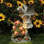Garden Figurines Angel Garden Statue Outdoor Decor, Solar Powered Resin Sculpture with 5 LEDs Art Decoration for Patio Lawn Yard Porch, Ornament Housewarming Garden Gift, 12.8 x 7.5 x 6.1 Inch