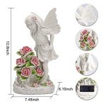 Garden Figurines Angel Garden Statue Outdoor Decor, Solar Powered Resin Sculpture with 5 LEDs Art Decoration for Patio Lawn Yard Porch, Ornament Housewarming Garden Gift, 12.8 x 7.5 x 6.1 Inch