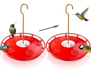 eWonLife Hummingbird Feeder for Outdoors, 2 Pack, Leak-Proof, Easy to Clean and Refill, Saucer Humming Bird Feeder Plastic, Including Hanging Hook, with 5 Feeding Ports (16 Ounce/Pack)