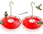 eWonLife Hummingbird Feeder for Outdoors, 2 Pack, Leak-Proof, Easy to Clean and Refill, Saucer Humming Bird Feeder Plastic, Including Hanging Hook, with 5 Feeding Ports (16 Ounce/Pack)