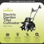 Sun Joe Electric Garden Tiller Cultivator, Steel Tines, 12 Amp, 16 Inch, Black