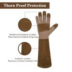HANDLANDY Long Gardening Gloves for Men & Women, Cowhide Leather Rose Pruning Gloves- Breathable & Durable Gauntlet Gloves (Large, Brown)