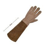 HANDLANDY Long Gardening Gloves for Men & Women, Cowhide Leather Rose Pruning Gloves- Breathable & Durable Gauntlet Gloves (Large, Brown)