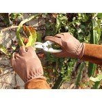 HANDLANDY Long Gardening Gloves for Men & Women, Cowhide Leather Rose Pruning Gloves- Breathable & Durable Gauntlet Gloves (Large, Brown)