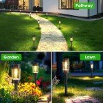 Eyrosa Solar Lights Outdoor, 12 Pack Waterproof Solar Landscape Lighting for Pathway Garden Yard Path Walkway Driveway Lawn Patio Outside Decor, Warm White