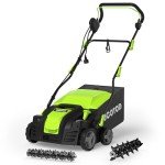 2-in-1 16-Inch Dethatcher & Scarifier Electric Corded, 15 Amp Copper Motor, Electric Lawn Dethatcher with 5-Position Depth Adjustment, 14.5 gal Thatch Bag,Walk Behind for Yard Lawn Garden Care