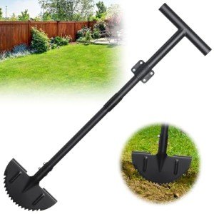 Lawn Edger Tool, Sharp Saw-Tooth Half Moon Hand Lawn Edging Tool for Landscaping, Adjustable 49" Long Handle Manual Edgers with T-Grip for Sidewalk Yard Garden Flower Bed Border Cable Burying