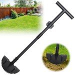 Lawn Edger Tool, Sharp Saw-Tooth Half Moon Hand Lawn Edging Tool for Landscaping, Adjustable 49" Long Handle Manual Edgers with T-Grip for Sidewalk Yard Garden Flower Bed Border Cable Burying