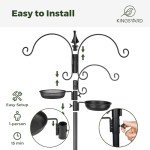 Kingsyard Bird Feeding Station Kit - 85 Inch Bird Feeder Pole with 5-Prong Base, Bird Feeder Stand for Outdoors Hanging Bird Feeders, Upgraded in Stability, Black