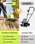 Saker 22V Cordless Electric Garden Tiller Cultivator, Lightweight Rototiller for Gardening, 9-Inch Tilling Width, 6.3-Inch Depth for Soil Preparation, Weeding, and Gardening Two Batteries with Charger
