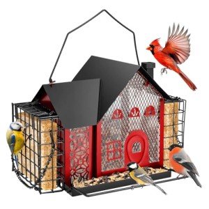 Papettly Bird Feeders for Outdoors Hanging - Metal Bird Feeder with Double Suet Cage- Ideal Birdfeeders Outside Hanging, Weatherproof & Large Capacity for Finch, Cardinal & Chickadee
