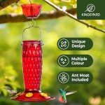 Kingsyard Hummingbird Feeders for Outdoors Hanging, 24 Ounce, Glass Hummingbird Feeder with Ant Moat & 6 Bee Guard Feeding Ports, Leak-Proof, Red