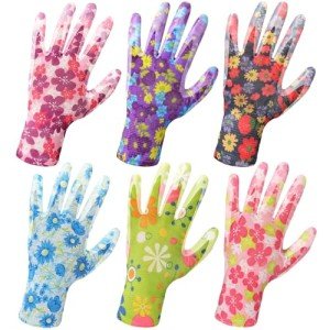 Nimalpal 6 Pairs Gardening Gloves for Women - Breathable Rubber Coated Garden Gloves, Multi-purposes Gardening Gloves with Super Grip, Thorn Proof and Cut Resistant Outdoor (6 Colors)