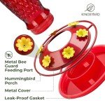 Kingsyard Hummingbird Feeders for Outdoors Hanging, 24 Ounce, Glass Hummingbird Feeder with Ant Moat & 6 Bee Guard Feeding Ports, Leak-Proof, Red