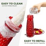 Kingsyard Hummingbird Feeders for Outdoors Hanging, 24 Ounce, Glass Hummingbird Feeder with Ant Moat & 6 Bee Guard Feeding Ports, Leak-Proof, Red