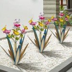 Garden Outdoor Butterfly Enlarge thickened Wind Resistant Metal Agave Garden Art Metal Plant Country Garden Sculpture Statue Decorations Ornaments Artificial Waterproof Butterflies (blue 3pcs)