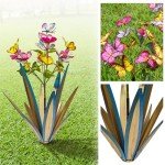 Garden Outdoor Butterfly Enlarge thickened Wind Resistant Metal Agave Garden Art Metal Plant Country Garden Sculpture Statue Decorations Ornaments Artificial Waterproof Butterflies (blue 3pcs)