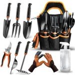 LEDERA Garden Tool Set 10Pcs, Heavy Duty Gardening Tool Set, with Non-Slip Rubber Grip, Durable Garden Tools Organizer Handbag, Outdoor Hand Tools, Ideal Gardening Tool Kit Gifts for Women and Men