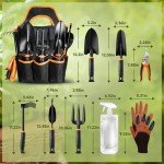 LEDERA Garden Tool Set 10Pcs, Heavy Duty Gardening Tool Set, with Non-Slip Rubber Grip, Durable Garden Tools Organizer Handbag, Outdoor Hand Tools, Ideal Gardening Tool Kit Gifts for Women and Men