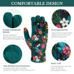 Trifabricy Garden Gloves for Women - Breathable leather Floral Gardening Gloves with Grip, Thorn-Proof Puncture-Resistant Work Gloves for Weeding, Digging, Planting, Raking and Pruning, Green Flower