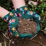 Trifabricy Garden Gloves for Women - Breathable leather Floral Gardening Gloves with Grip, Thorn-Proof Puncture-Resistant Work Gloves for Weeding, Digging, Planting, Raking and Pruning, Green Flower
