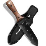 ROYTOA Hori Hori Garden Knife, Garden Tools with Sheath for Weeding,Planting,Digging, 7" Stainless Steel Blade with Cutting Edge, Full-Tang Walnut Wood Handle with Hanging Hole