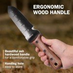 ROYTOA Hori Hori Garden Knife, Garden Tools with Sheath for Weeding,Planting,Digging, 7" Stainless Steel Blade with Cutting Edge, Full-Tang Walnut Wood Handle with Hanging Hole