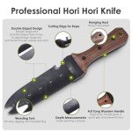 PERWIN Hori Hori Garden Knife, Garden Tools with Sheath for Weeding,Planting,Digging, 7" Stainless Steel Blade with Cutting Edge, Full-Tang walnut Wood Handle with Hanging Hole