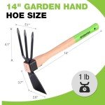 WORKPRO Hoe and Cultivator Garden Rake with 14" Wooden Handle, Sharp Hoe Blade & Sturdy 3 Claw Tiller, 2-in-1 Heavy Duty Gardening Hand Tools for Digging, Loosening Soil, Weeding, Cultivating